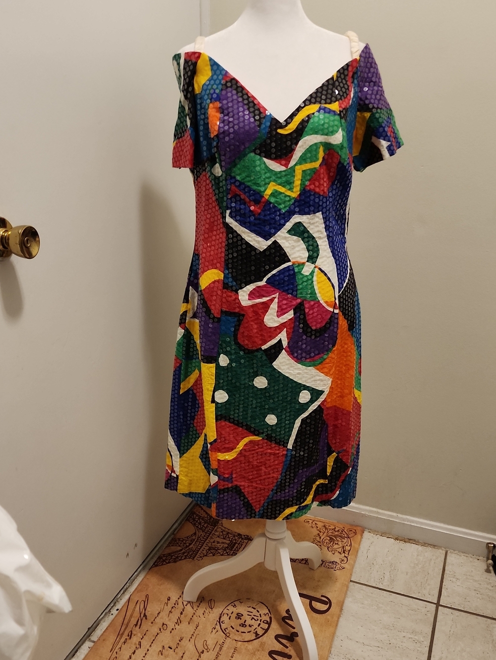 Vintage 1990s Multicolored Sequin Covered Mini Dress